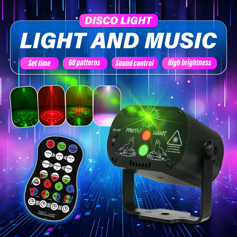 JINHANG R60 3 หลุมแสงเลเซอร์ night party ไฟดิสโก้ dj ktv club แสง strobe เสียง active รีโมทคอนโทรล USB power โหมด
