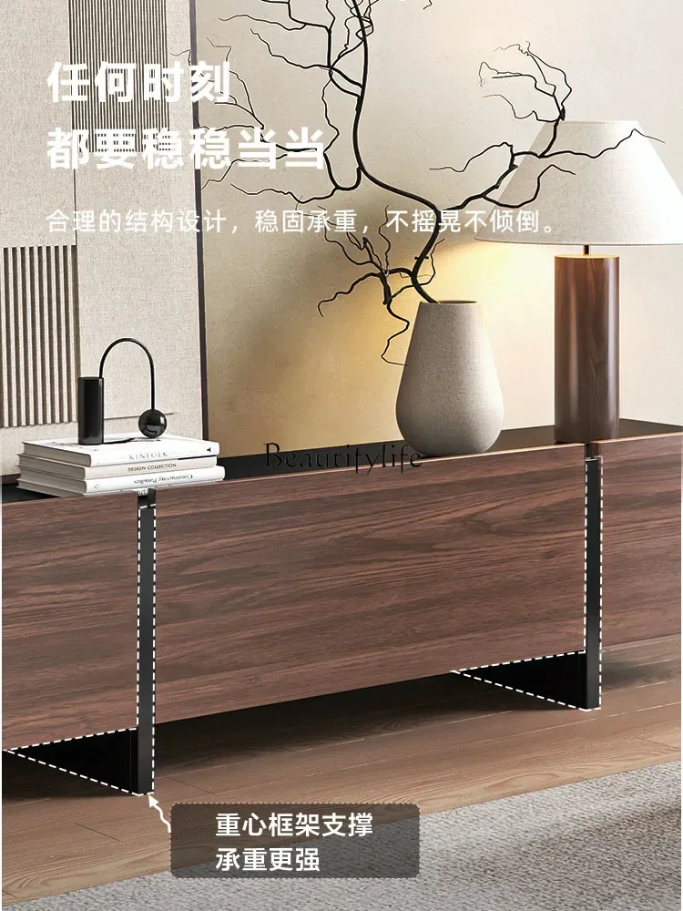 Ljy*Vintage stijl staand tv-meubel Zwart walnoot massief hout Retro TV Wandgemonteerde lage kast