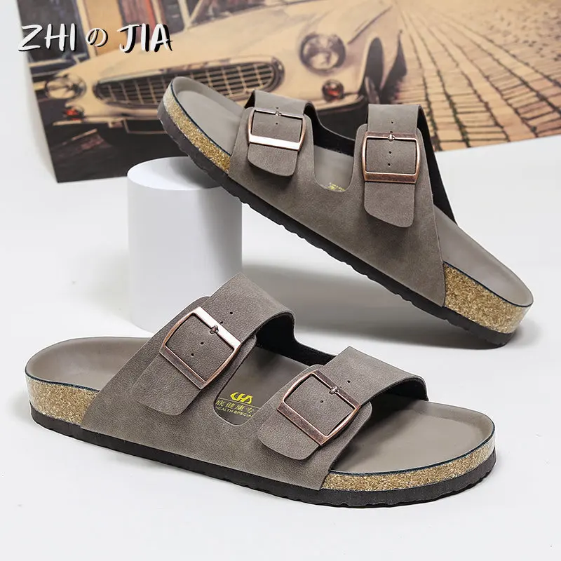 Men's New Black Fashion Cowhide Slippers Couple Style Summer Leisure Sports Sandals Comfortable Breathable Versatile Shoes Large