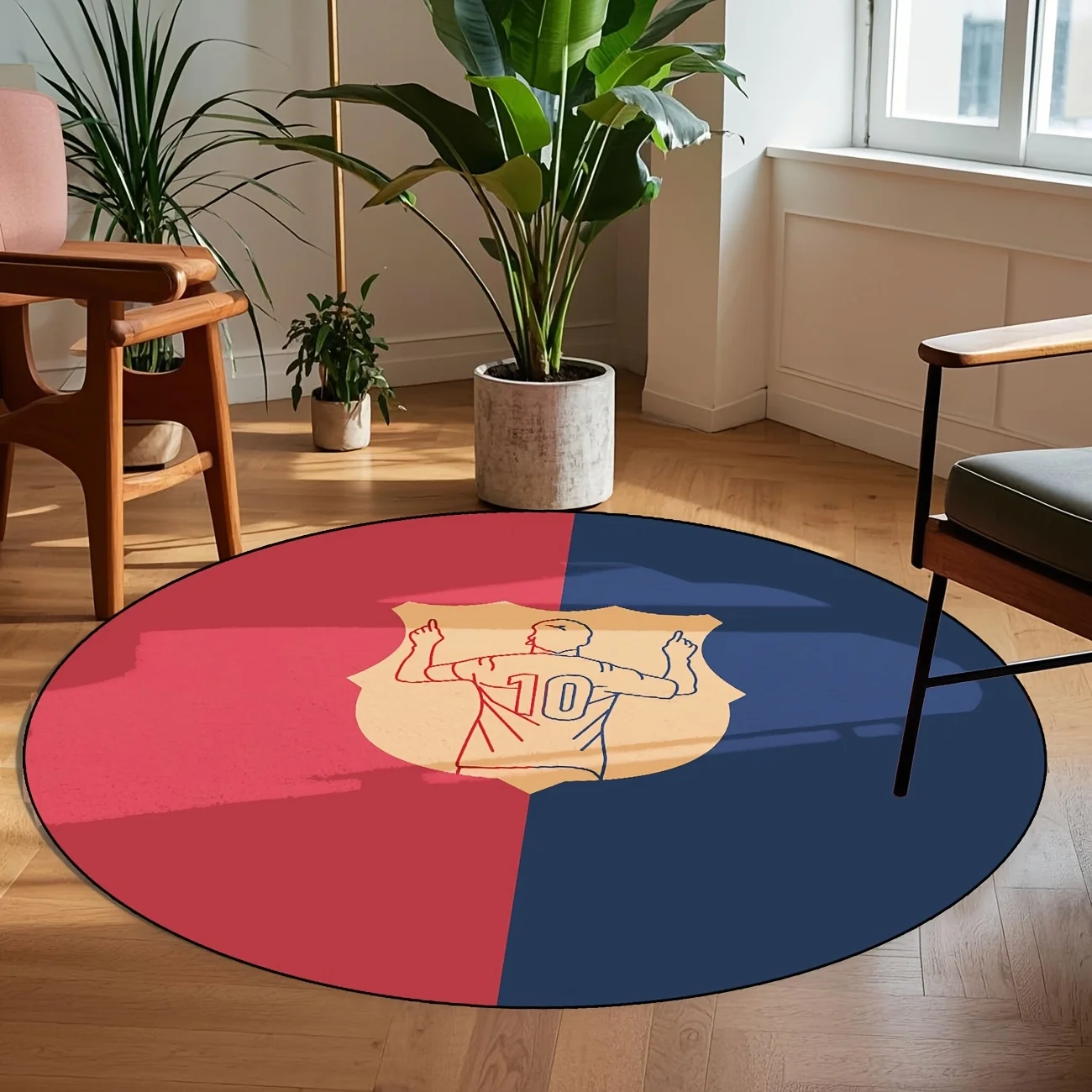 1pc Sports Jersey Number 10 Round Rug Flannel Red Blue Split Design Non Slip Fan Cave Man Cave Game Room Floor Decoration