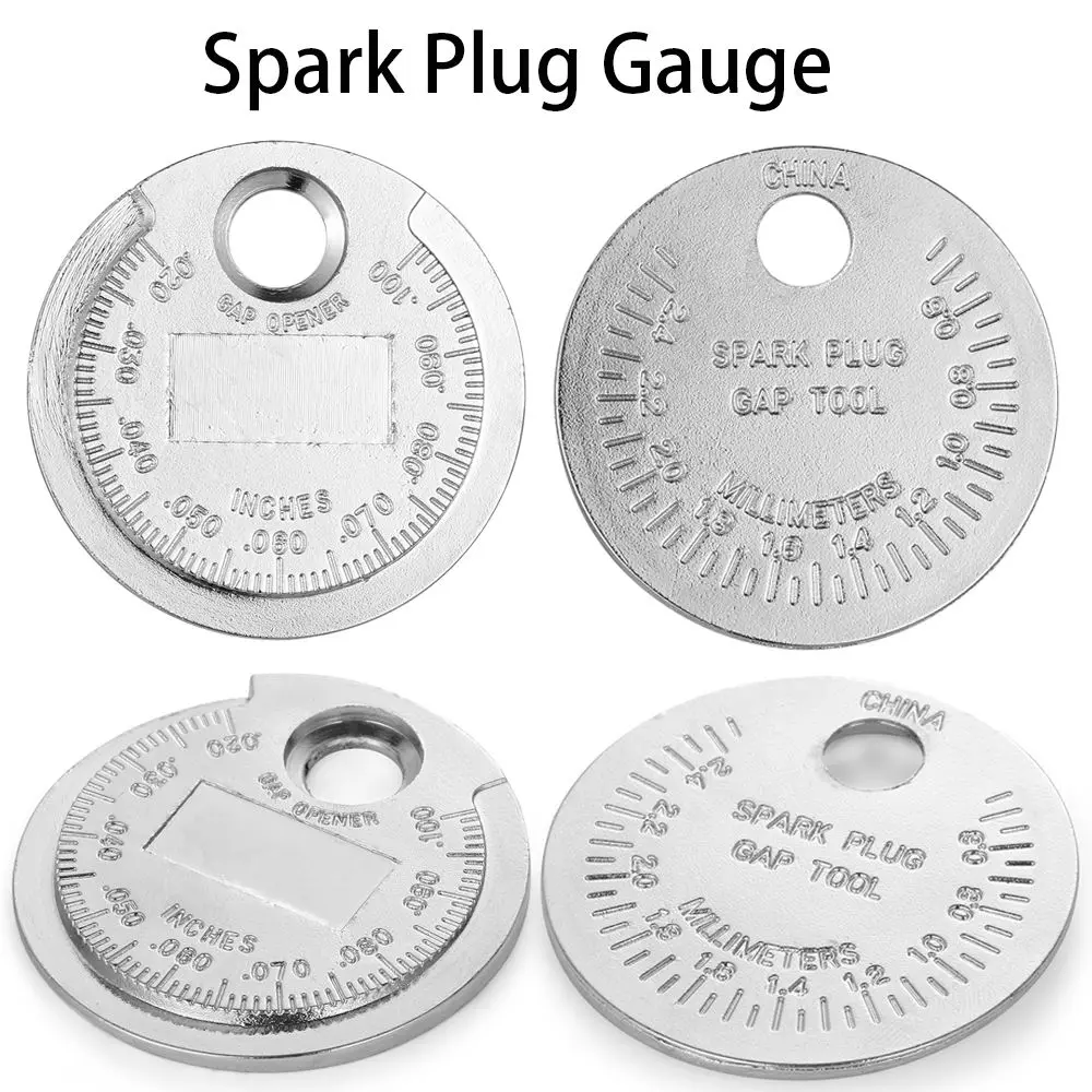 Coin-Type Spark Plug Gap Gauge Tool 0.6-2.4mm Range Silver Gage Gap Feeler Aluminum Alloy Caliber Measuring Tool