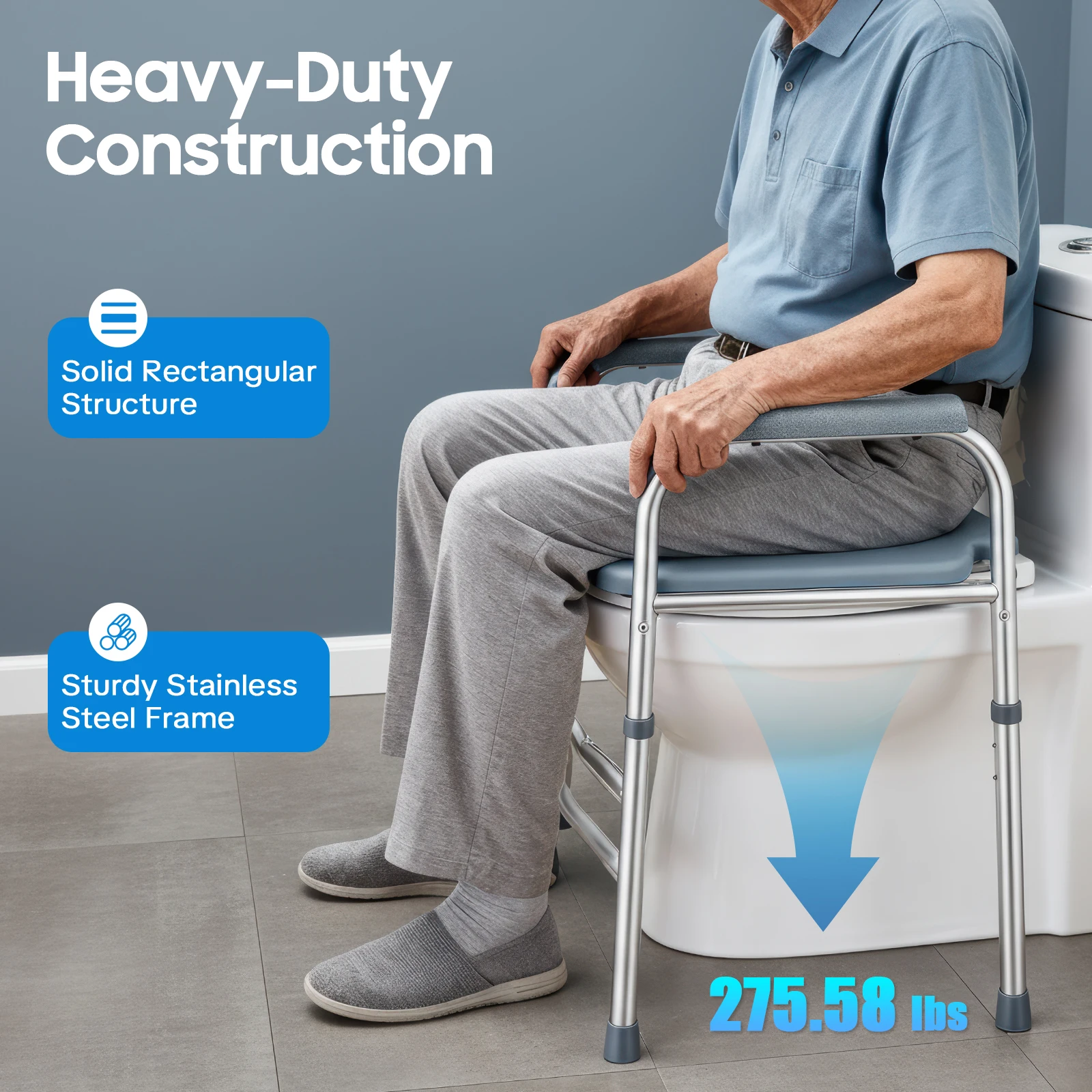 

Adjustable Height Raised Toilet Seat with Support Frame, Easy Assembly for Seniors & Post-Surgery