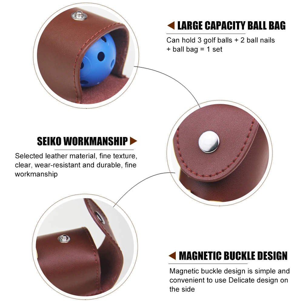 Genuine Leather Golf Ball Pouch Bag and Tees Holder Divot Tool Holder Pouch Waist Belt Storage Pocket with 2 Balls Gift