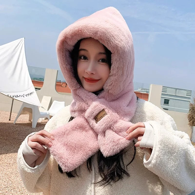 

{Интегрированная шапка и шарф} Новая осенне-зимняя модная теплая плюшевая толстая милая шапка для защиты ушей