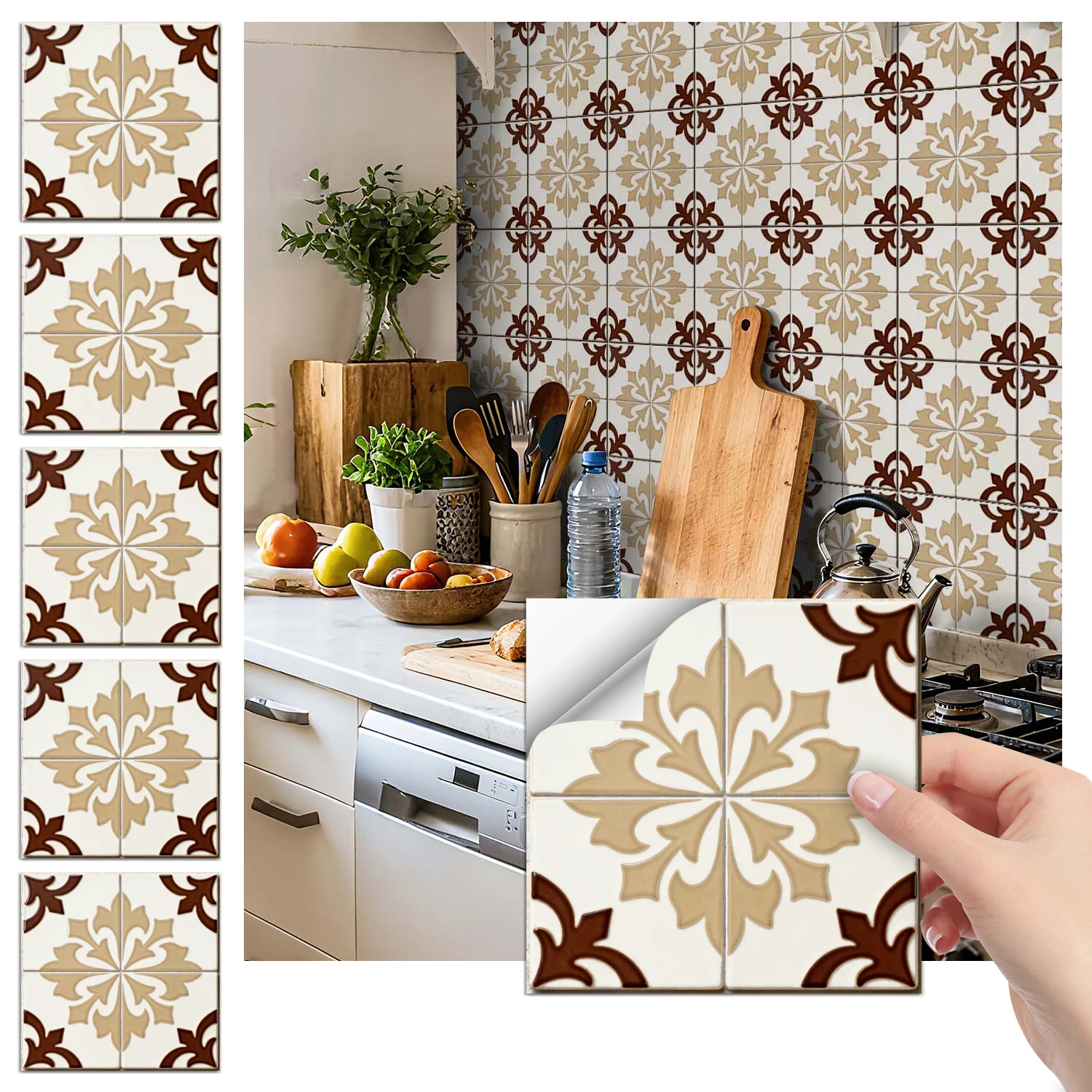 

36 floral pattern kitchen and bathroom tile stickers, self-adhesive wall decoration, home decoration wall stickers