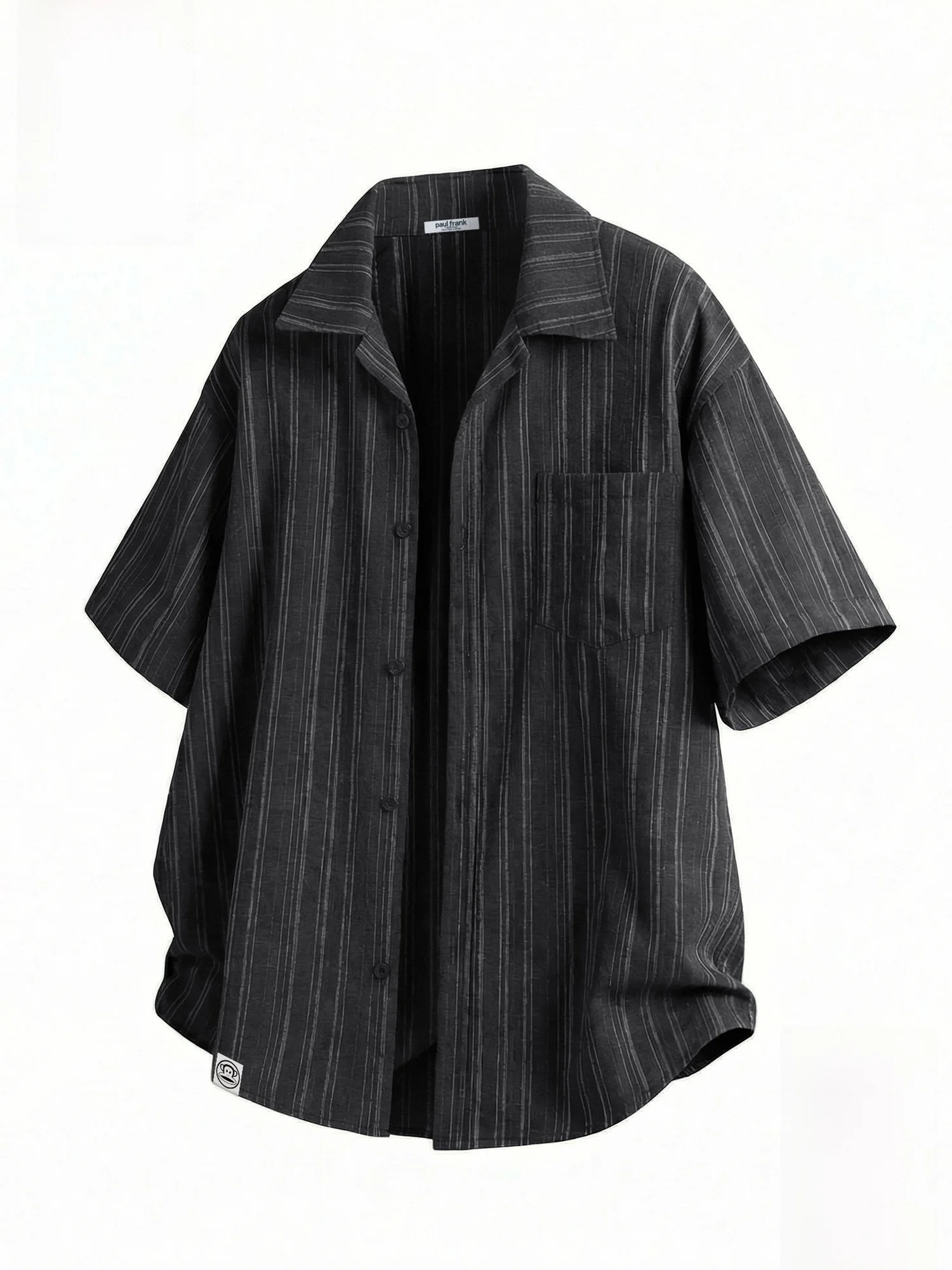 

Мужская рубашка Paul Frank в стиле ретро с кубинским воротником, в полоску, с коротким рукавом, летняя, свободного кроя, драпированная, повседневная, из дышащего полиэфирного волокна