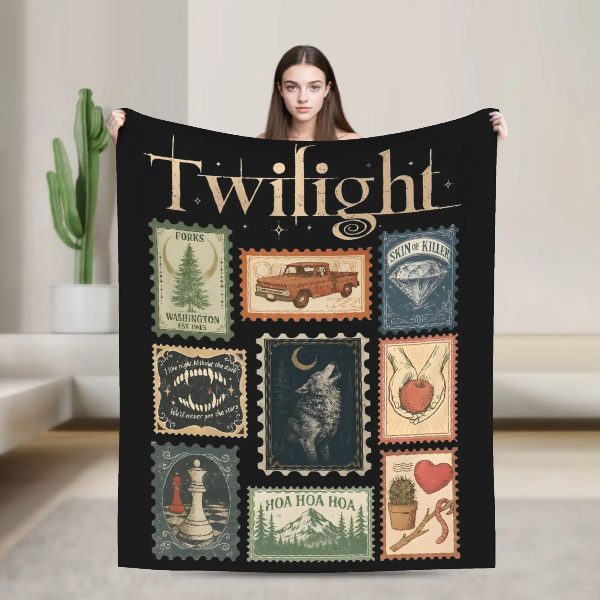 Twilight Movie stamp Blanket Flannel Textile Decor  Multi-function Super Warm Throw Blanket for Bed Car Bedding Throws