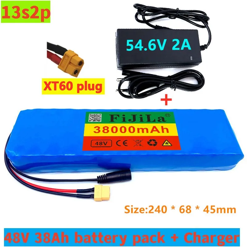 

E-bike battery 48V 38Ah 18650 lithium ion battery pack 13S2P bike conversion kit bafang 1000w and 54.6V 2A Charger + XT60 Plug