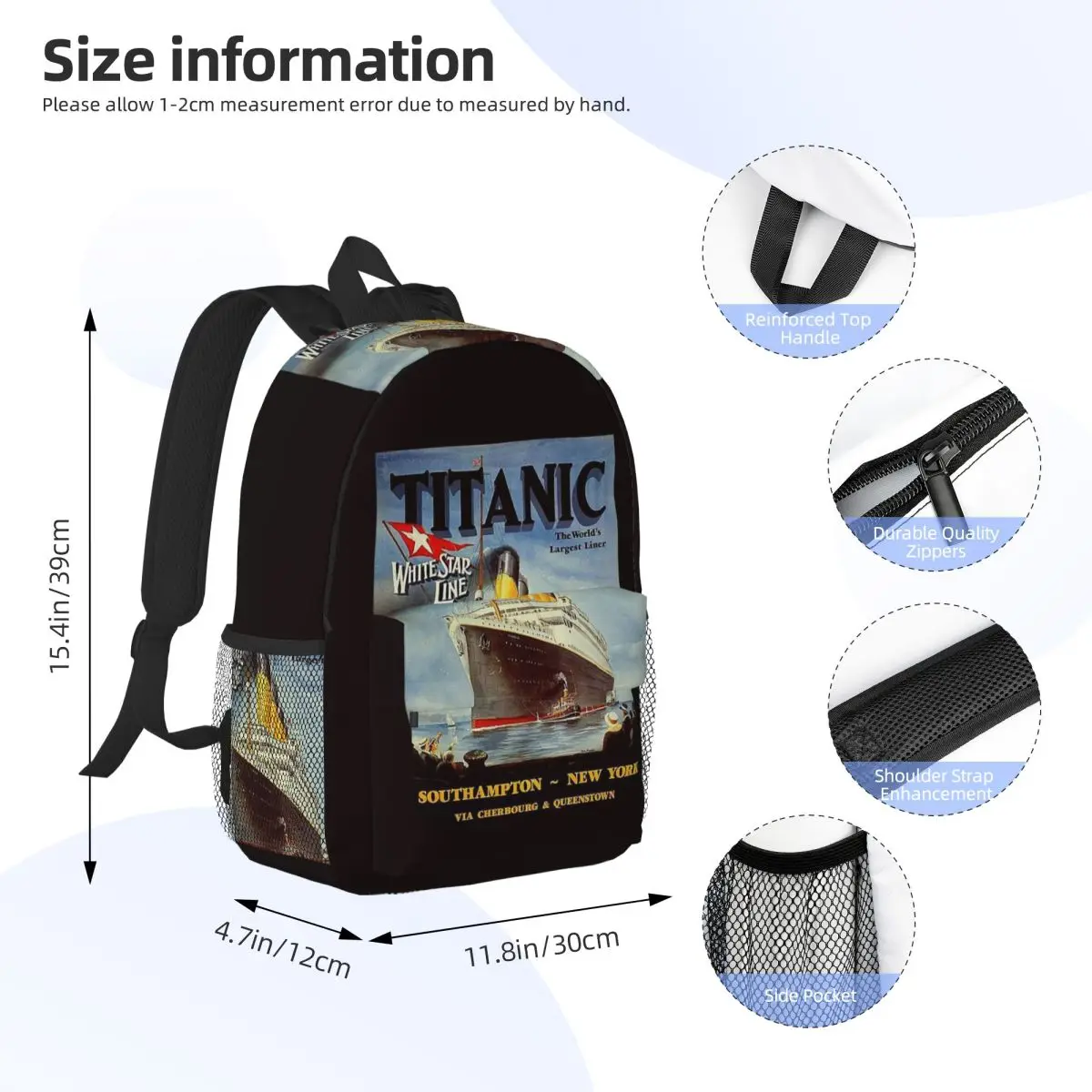 Titanic White Star Line Backpack Student Boys Girls BookBag Men Women School Bag Laptop Shoulder Bags