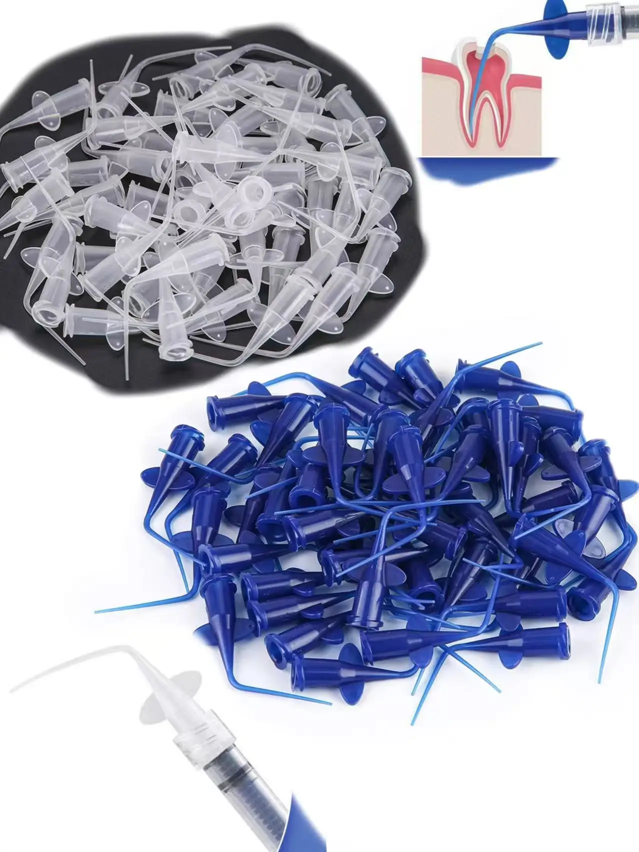 20/50Pcs Disposable Curved Tube Dispensing Nozzles with Wing Flange, Blue & Clear Plastic Liquid Transfer Lab Auxiliary Tips