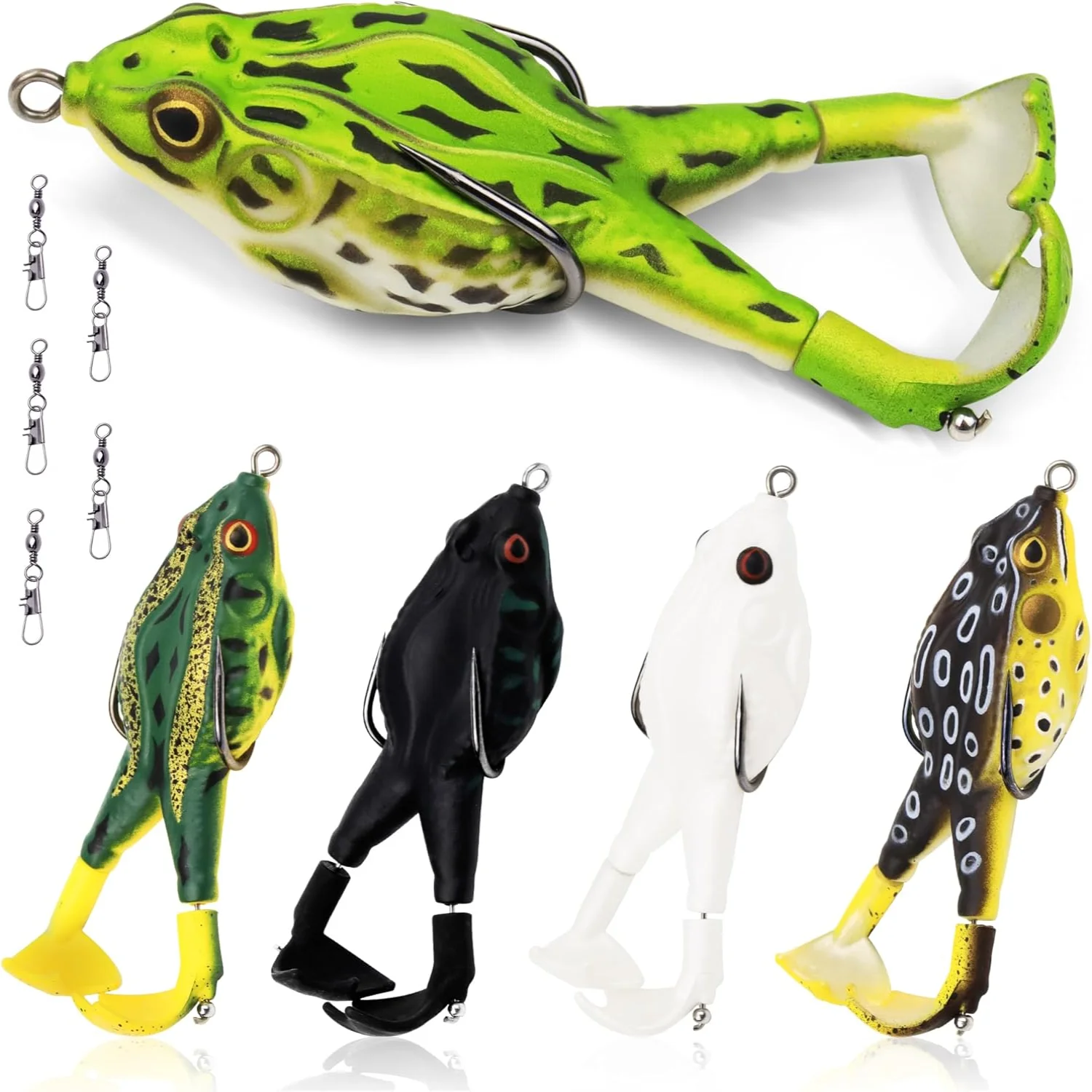 مجموعة طُعم صيد السمك الناعمة على شكل ضفدع مائي علوي، أرجل المروحة المزدوجة، 5 حلقات توصيل، جلد سيليكون سميك، رذاذ أكبر Mo #1
