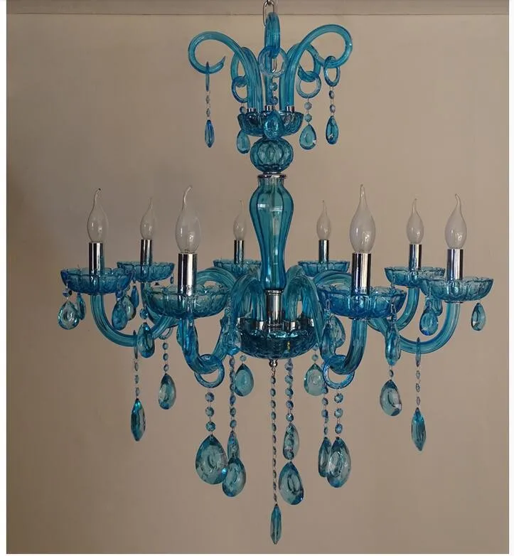 Newly Blue Crystal Chandelier Bohemia Chandelier lustres de cristal Decoration Tiffany Pendants and Chandeliers Home Lighting