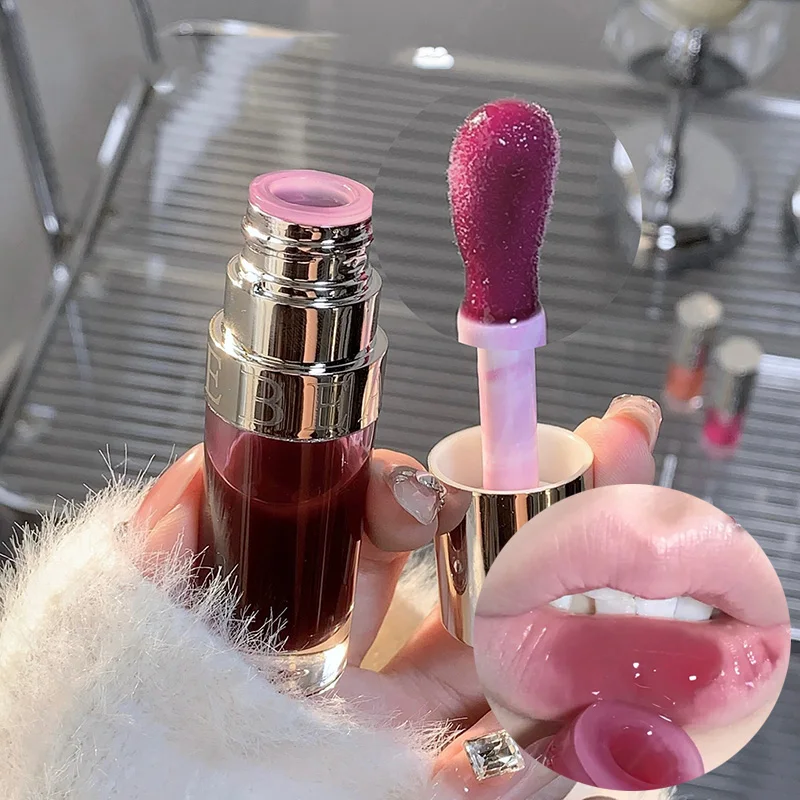 Crystal Glass Jelly Lip Oil Mirror High Gloss Lip Gloss Plumper Moisturizing Lip Tint Cherry Red Colored Lipstick Korean Makeup