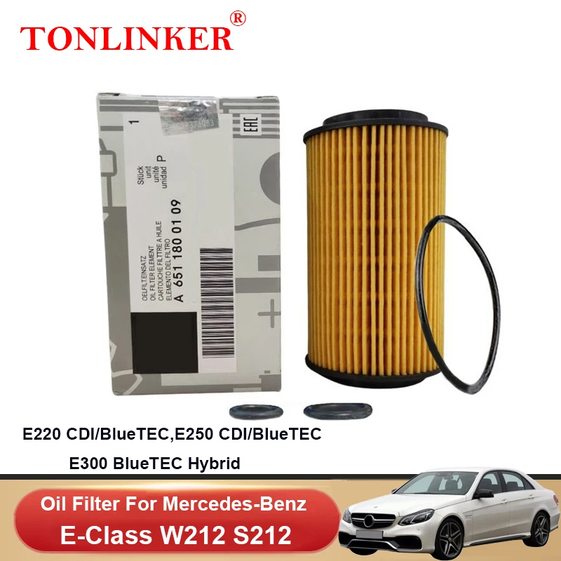 TONLINKER-filtro de aceite A6511800109 para Mercedes Benz Clase E W212 S212 2009-2016 E220 E250 CDI BlueTE E300, accesorios híbridos para coche