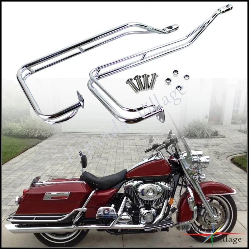 Dla Harley Road King Electra Glide Road Glide przemieszczanie się po ulicy motocykl stal chromowana podwójna szyna Saddlebag Guard wspornik 2009-2013