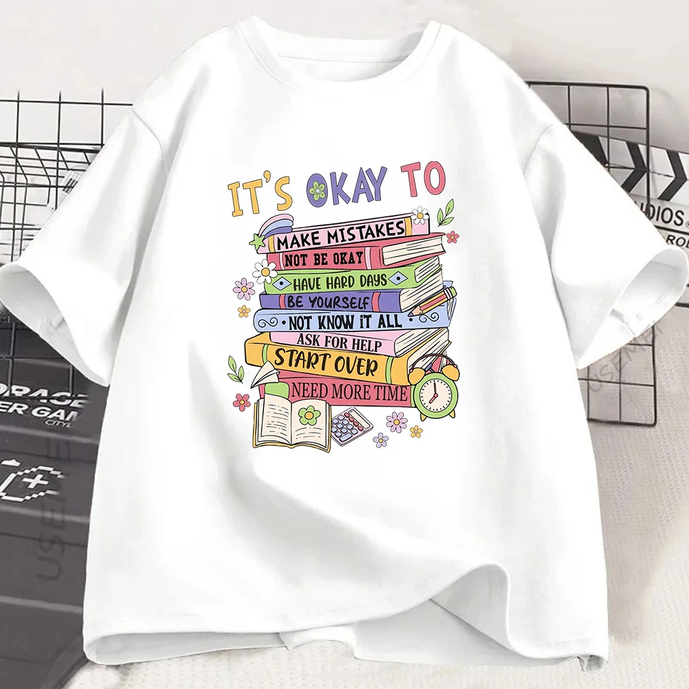 T-shirt de sensibilisation à la santé mentale, avec citation inspirante « Il n'y a pas de mal à faire des erreurs », t-shirt graphique d'été à manches courtes pour femmes