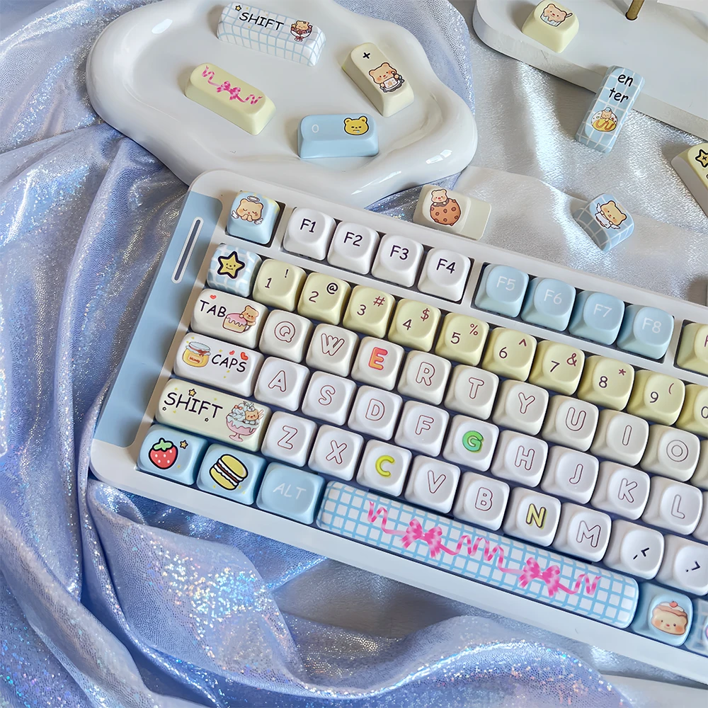 Butter Bear Keycaps Pbt Personality Creative Moa Cute Diy Cartoon Keycaps 130Keys For Aula F75 F99