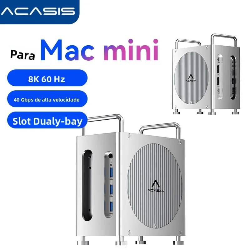 Estação de acoplamento Acasis USB-C 40Gbps e slot NVME M.2 de baía dupla 16TB DP 144HZ TF/SD 4.0 PD 30W 8 em 1 para Mac Mini M4/Pro