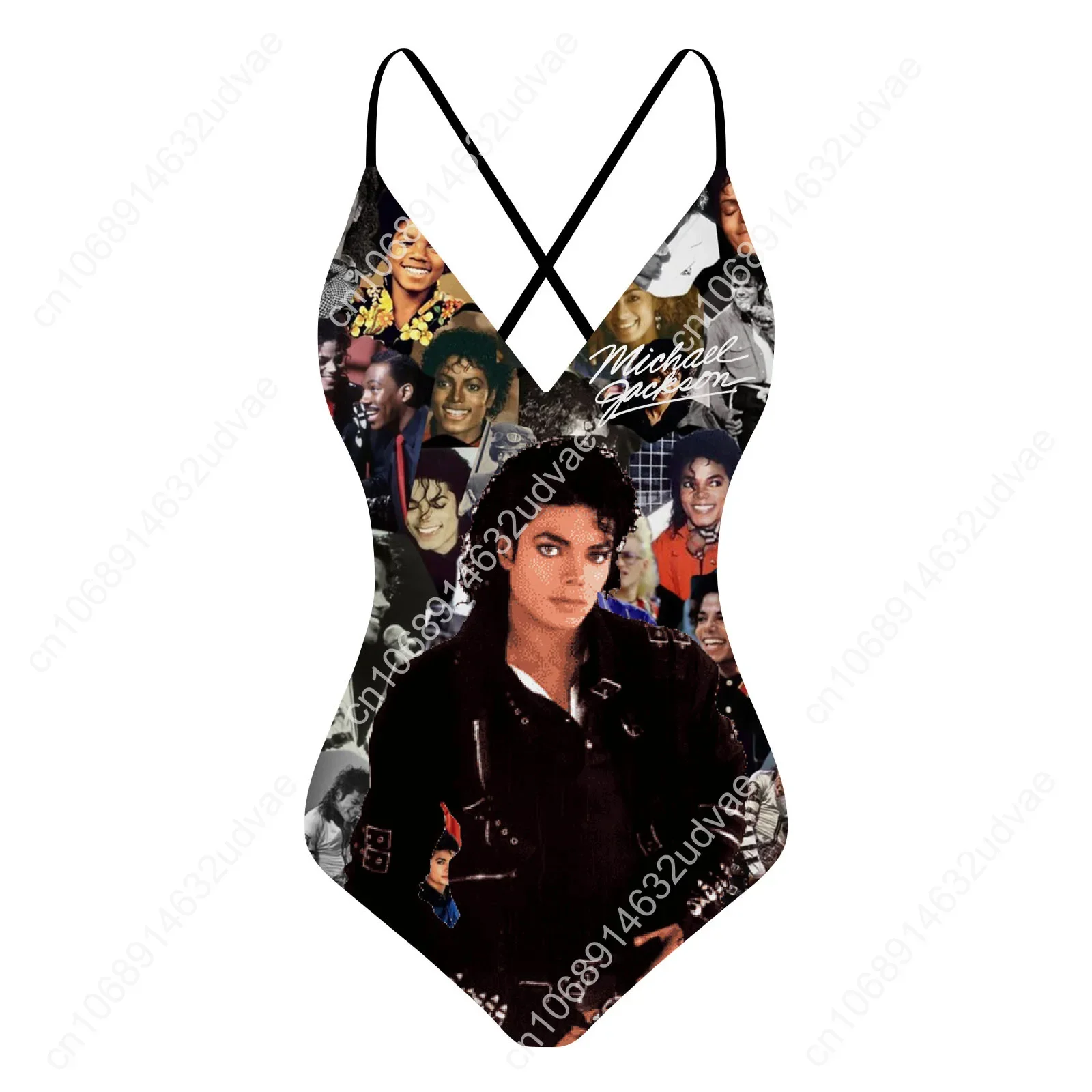 ملابس سباحة نسائية بتصميم مايكل جاكسون برقبة على شكل V وظهر مكشوف، بيكيني مخصص لحفلات حمام السباحة، ملابس شاطئ مصنوعة حسب الطلب