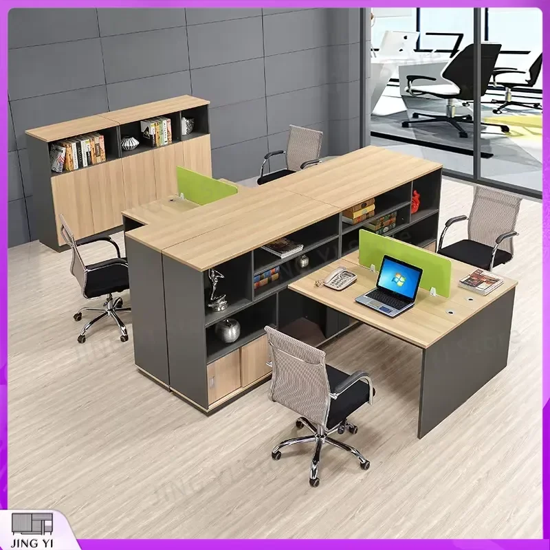 Modern 4-Person Office Workstation Desk with Card-Space Panel Financial Desk Combination for Call Center Lab Office Workspace