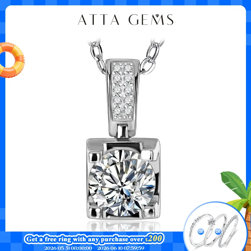

ATTAGEMS 1ct 6.5mm D Round Moissanite 925 Sterling Silver Moissanite Necklace Diamond Test Passed Fine Jewelry Woman Girl Gift