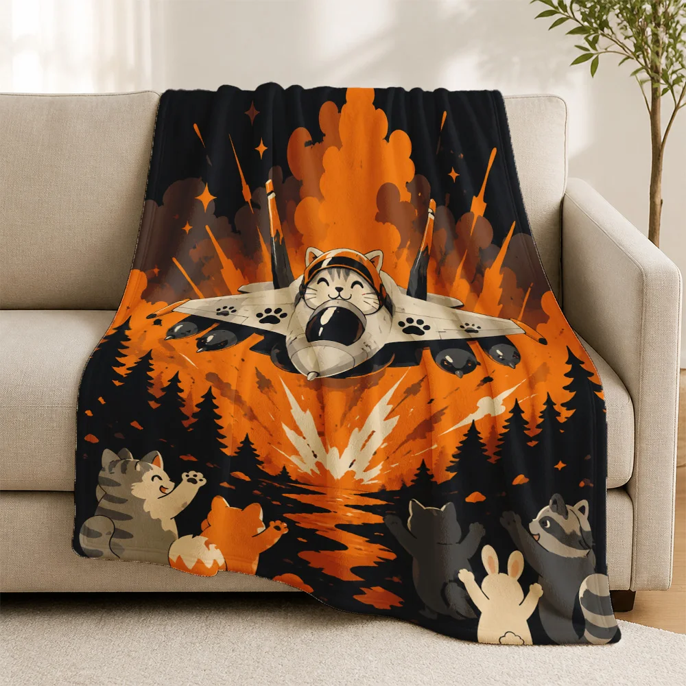 Adorable Raccoon Squad Cartoon Throw Blanket Sofa Couch Decor Woodland Fall Adventure Fleece Throw for Cozy Living Room Home Gif