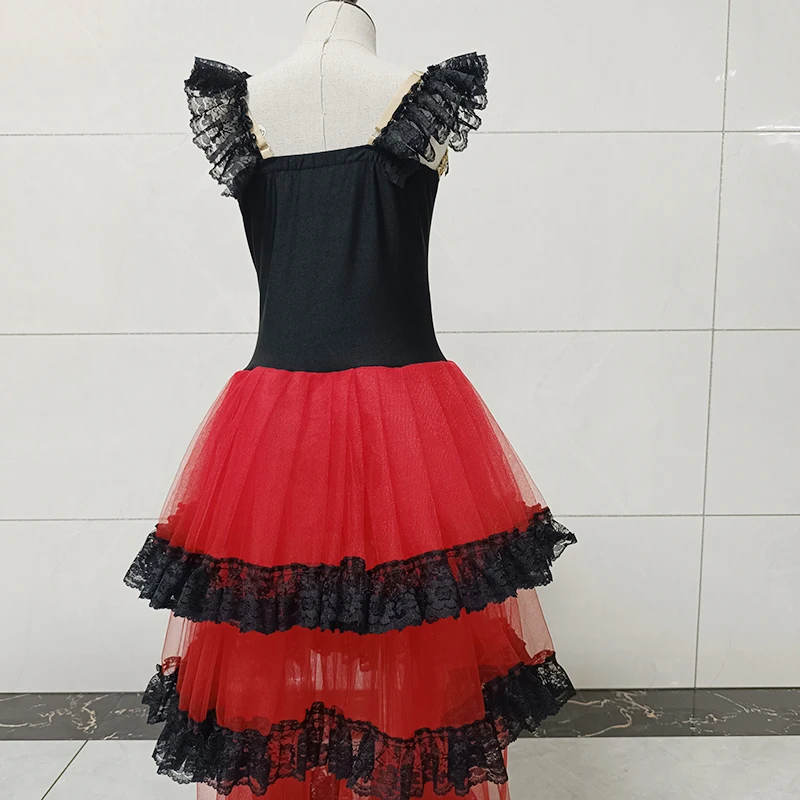 2023 New Red Spanish Dress For Adult Girls Long Romantic Ballet Tutu Skirt For Girls Soft Tulle Long Dress Performance Costumes