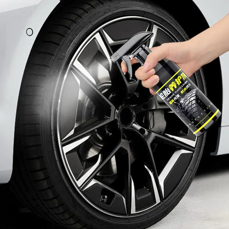 Tire Shine Spray 500ml Car Tire Refurbishment Wax With Applicator Sponge Wheel Cleaner For Car Detailing Keep Tires Looking