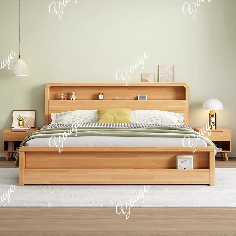

Bedroom bed Nordic solid wood 1.8m double bed home modern simple storage bed apartment