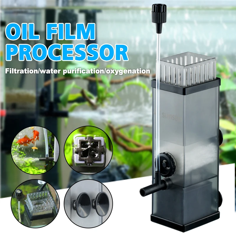 

New Aquarium Oil Film Processor Fish Tank Surface Skimmer Adjustable Oxygen Pump Strong Filtration Water Purification Filter