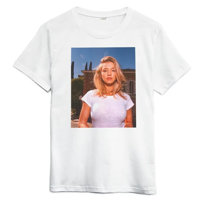 سيدني سويني جرافيك تي شيرت مطبوع للرجال والنساء موضة ملابس قطنية غير رسمية الشارع الهيب هوب شارع العليا المتضخم تيز