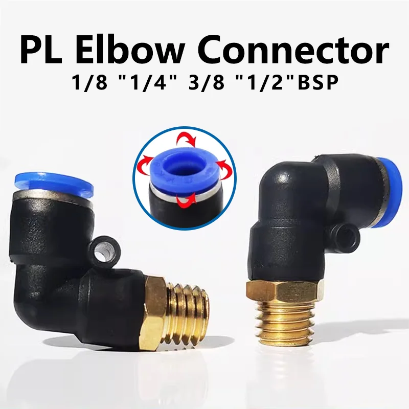 

PL 1/8 "1/4" 3/8 "1/2" OD 4 6 8 10 12mm Elbow pneumatic Air Connector Male pneumatic thread tube Fitting tube Air Push In Mount