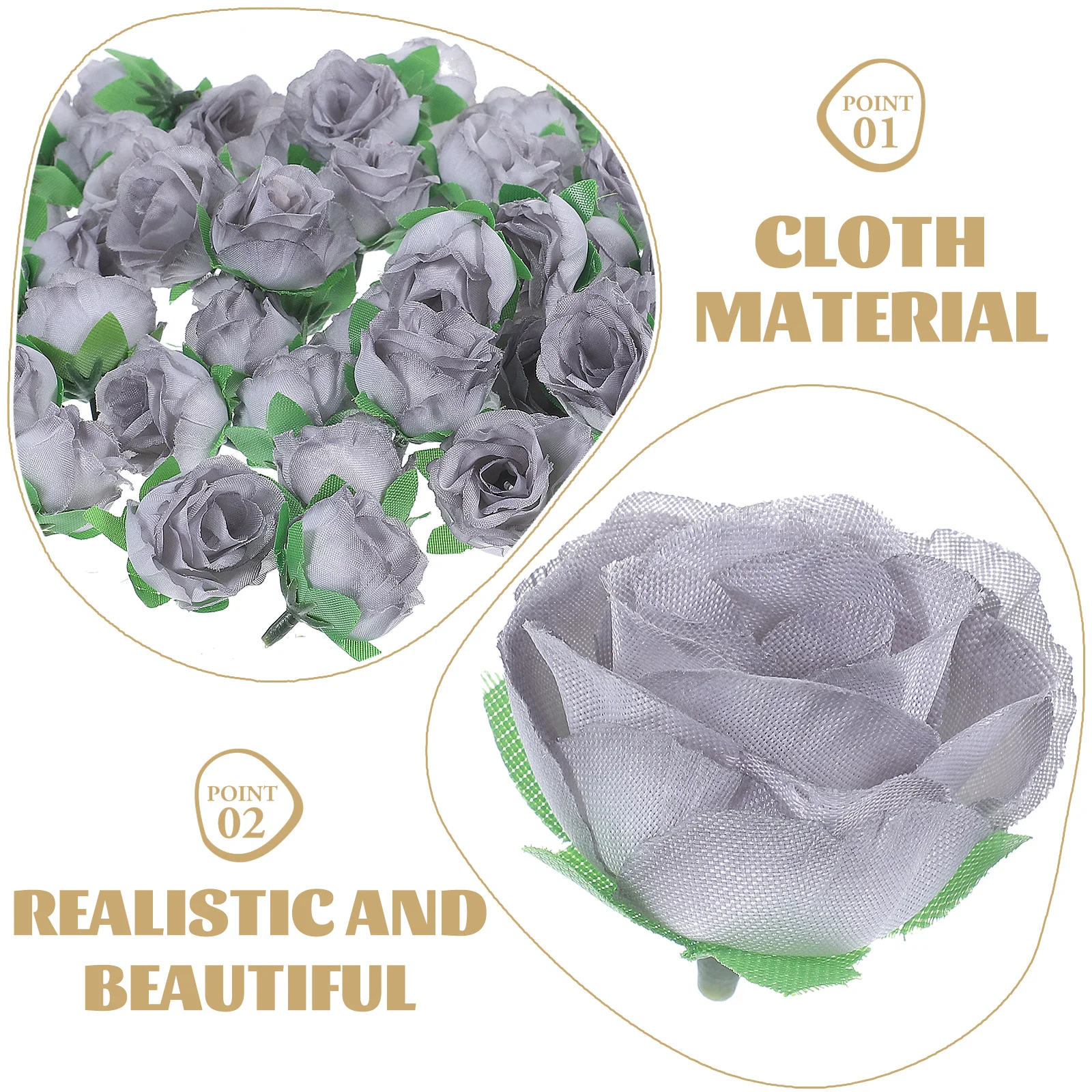 

50pcs 3Cm Artificial Rose Heads Wedding Decoration Bouquet Craft Embellishment For Hats Scrapbook Cards Photo Albums Grey