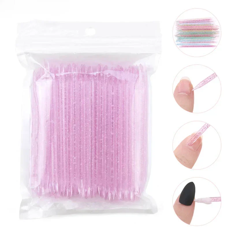50/100Pcs Double Cuticle End Nail Art Cuticle Pusher Reusable Pedicure Crystal Stick Remover Tool Care Nails Manicures Tools
