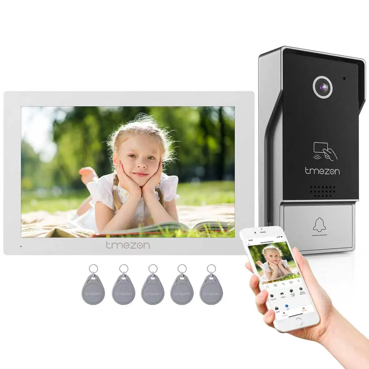 Image of TMEZON 4-Draht-Video-Gegensprechanlage mit Kamera und 7-Zoll-1080P-Touchscreen-IP-Video-Türsprechanlage, Tuya, Fernentriegelung Y10-W11