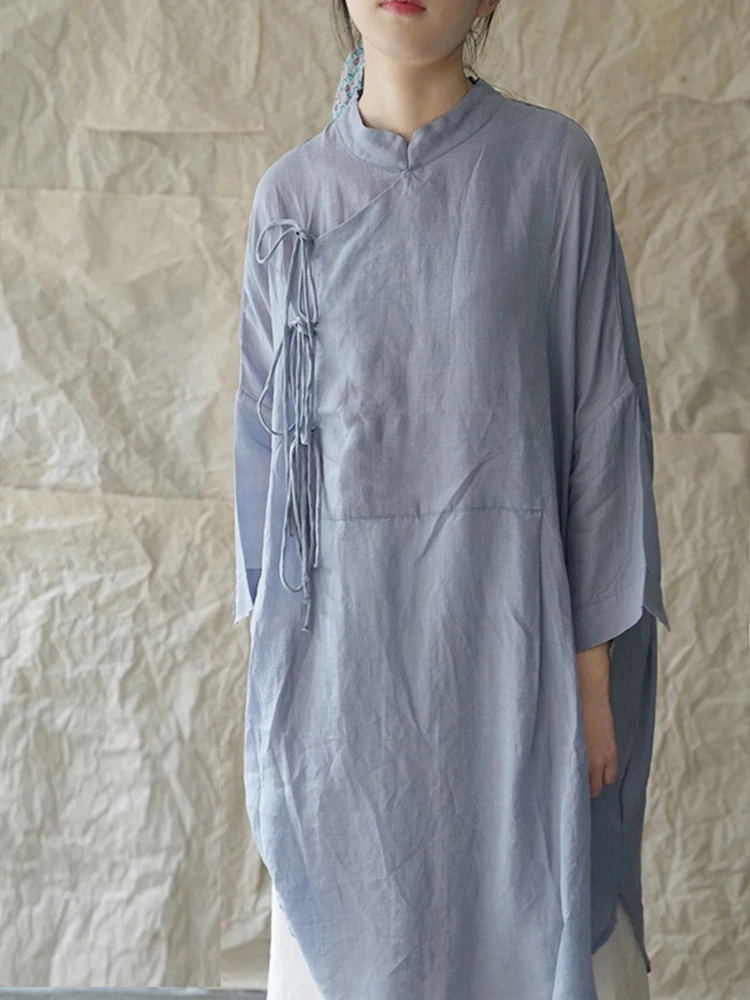 Simple Rob Shamanic Caftan Zen Comfy Wide Long Free White Colour Woman Raw Organic Cotton Linen Khadi Dress