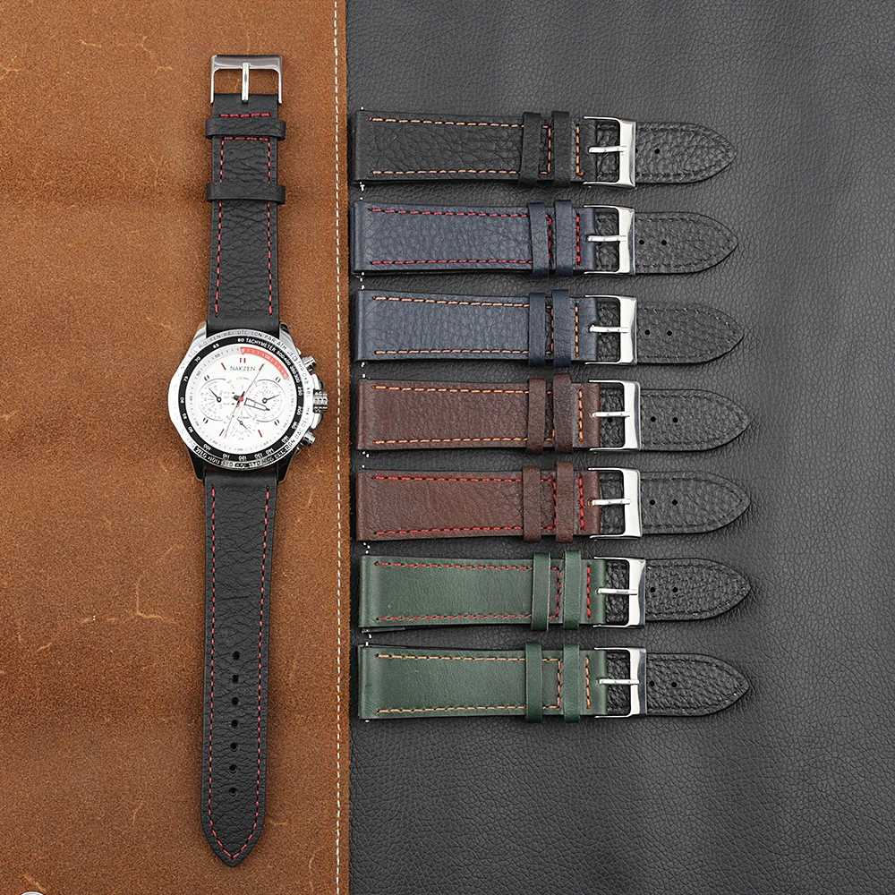 

Vintage Watch Band Real Leather Strap 16mm 18mm 20mm 22mm 24mm Black Brown Blue Leather Watch Band For Men Sport Wristband