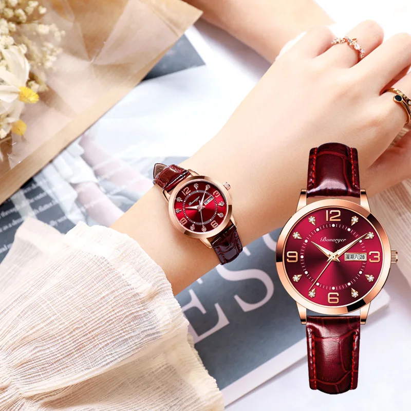 Luxury fashion Women's Watch Multi-color PU leather strap Women's quartz watch Alloy bracelet women's