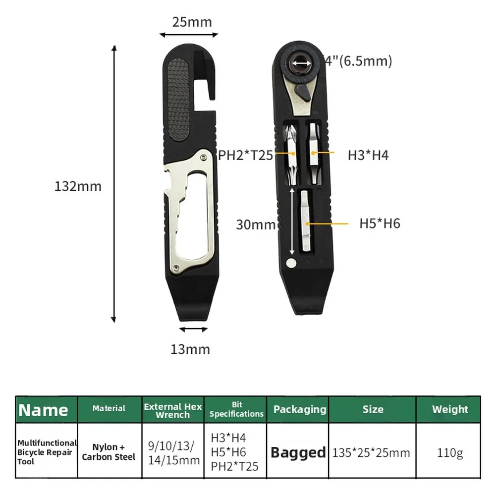 Portable Bicycle Repair Tool Kit Made of Carbon Steel with Ratchet Wrench and Tire Levers for Compact Saddlebag Carry and Use view 3