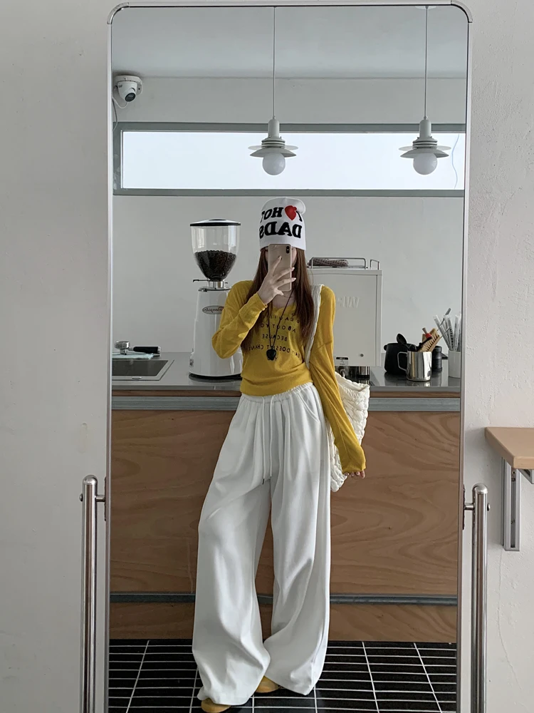 

Широкие брюки для женщин, эластичные женские летние мягкие эластичные брюки из спандекса, струящиеся легкие ультра-длинные женские брюки Seoulish Ins