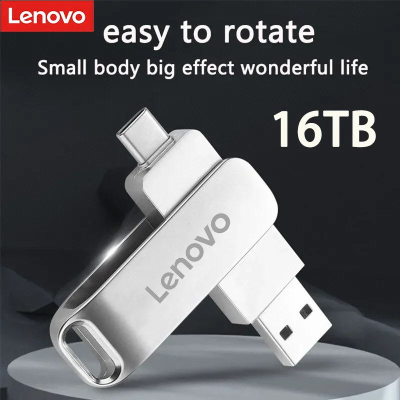 Lenovo 16 ТБ USB 3.0 Флэш-накопитель U-диск Type-C Интерфейс Высокоскоростной 1 ТБ Большая емкость 512 ГБ 256 ГБ Металлический флэш-накопитель Memoria Stick