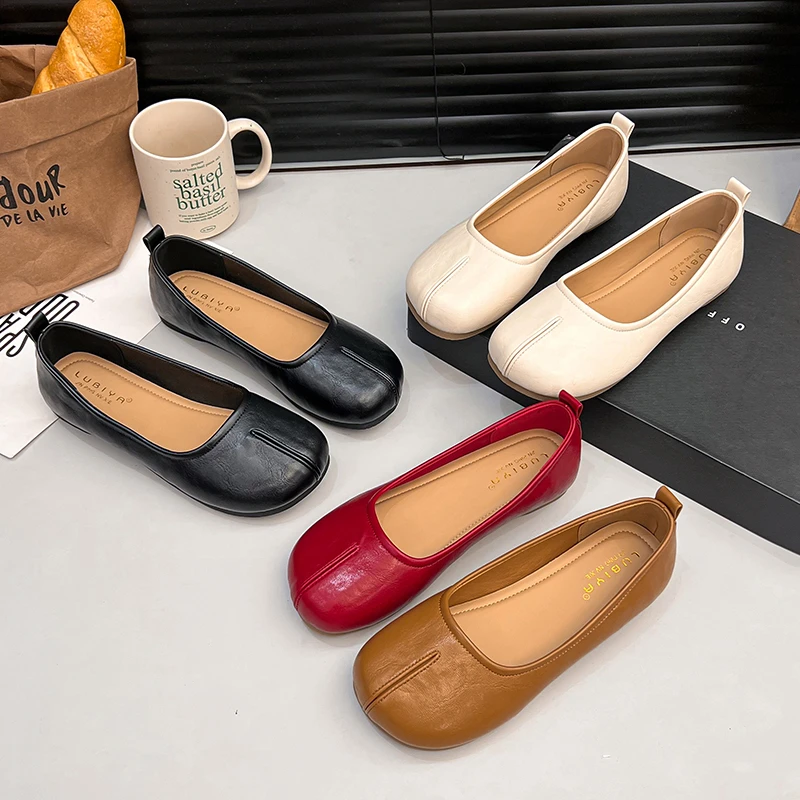 New French-style Retro Faux Split-toe Shallow SingleShoes for Women,Soft Sole,Flat Slip-on,Comfortable and Extra Soft Mary Janes