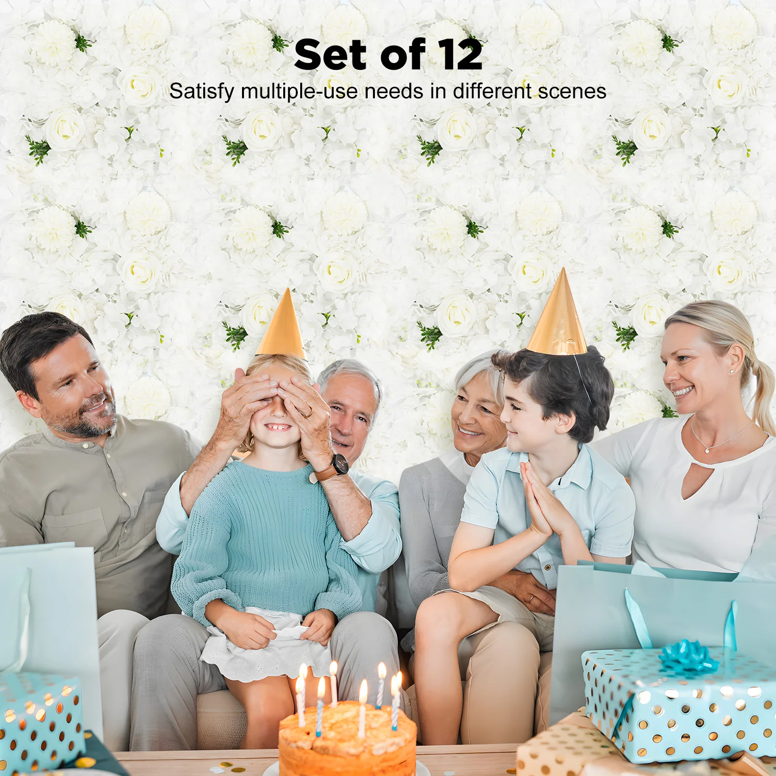 

12 штук искусственных цветочных панелей для стены, 38*38 см, белые георгины, пластик, белый цвет