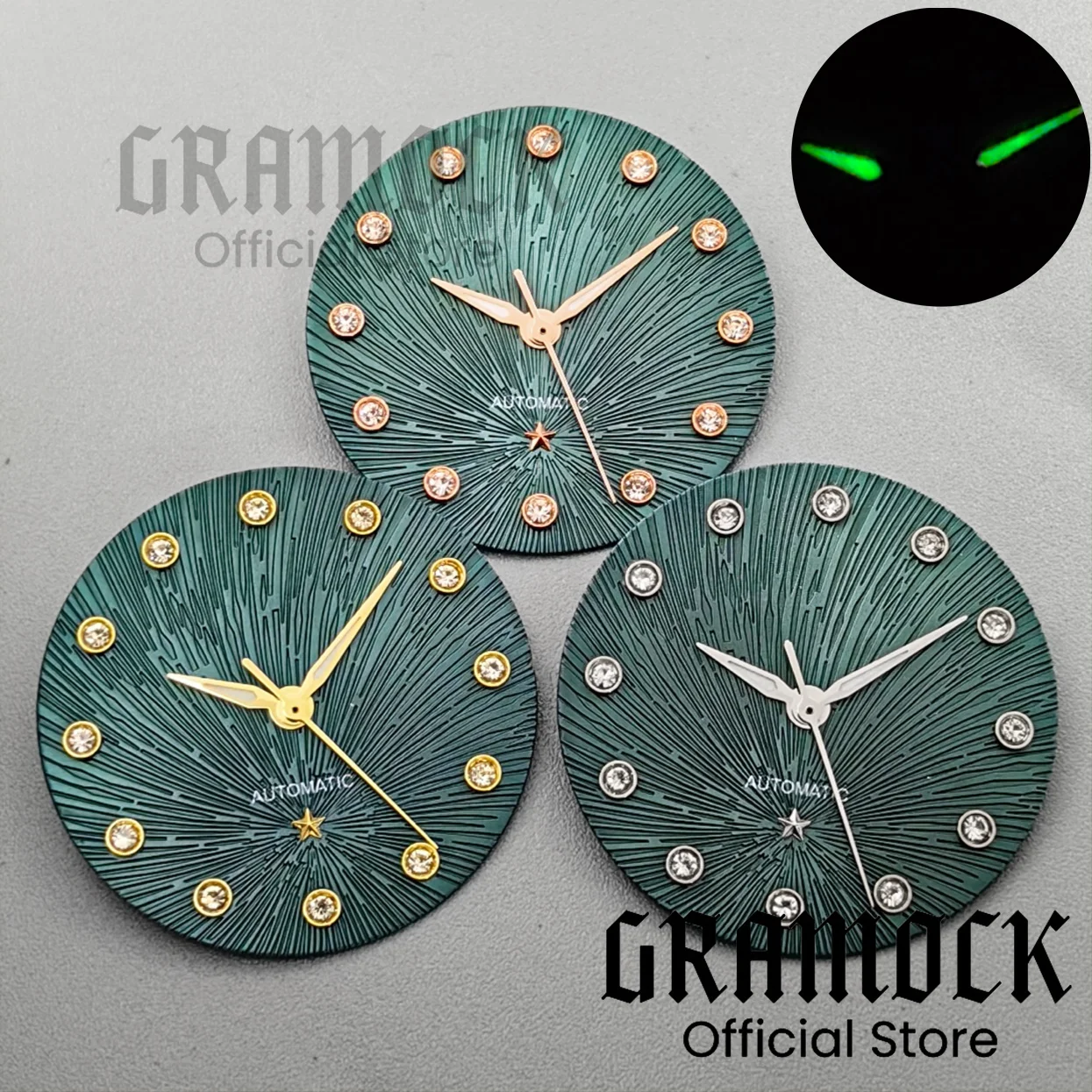 Gramock Gold Rose Gold Texture Star Watch Dial With Hand Set Luminous Diamond Edge Mark Fit NH05 NH06 Movement 31mm Watch Parts