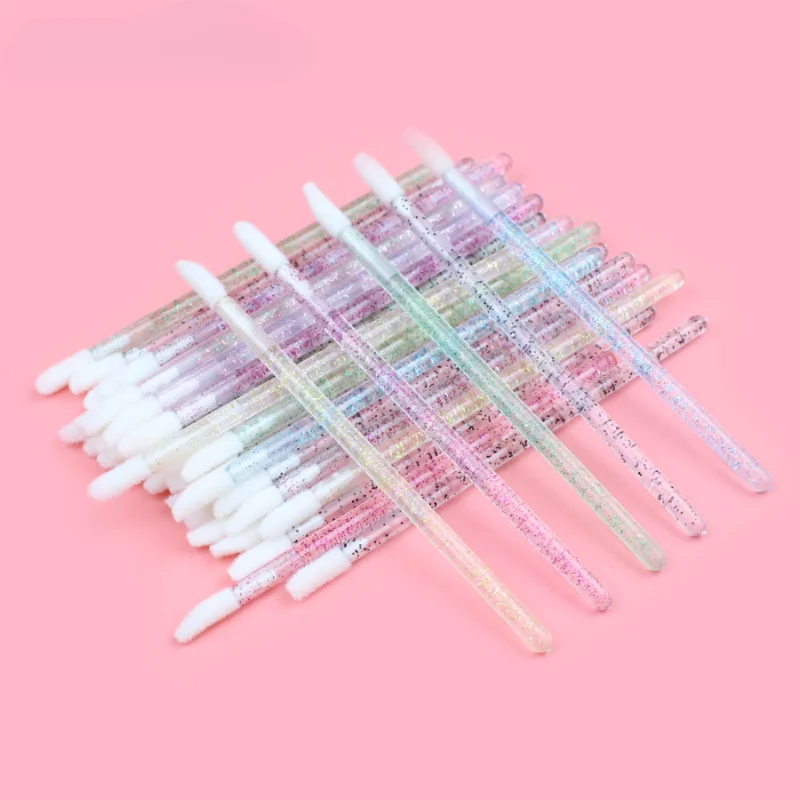 CNKESS  Wholesale  50pcs Disposable Cosmetic Lip Brush Lipstick Lip Glossy Wands Pen Cleaner Applicator Makeup Brushes Tools