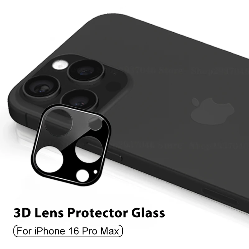 Película de vidrio templado para cámara de iPhone, protector de pantalla de lente 3D negro para iPhone 16 Pro Max, 16 Pro Max, 16 Plus