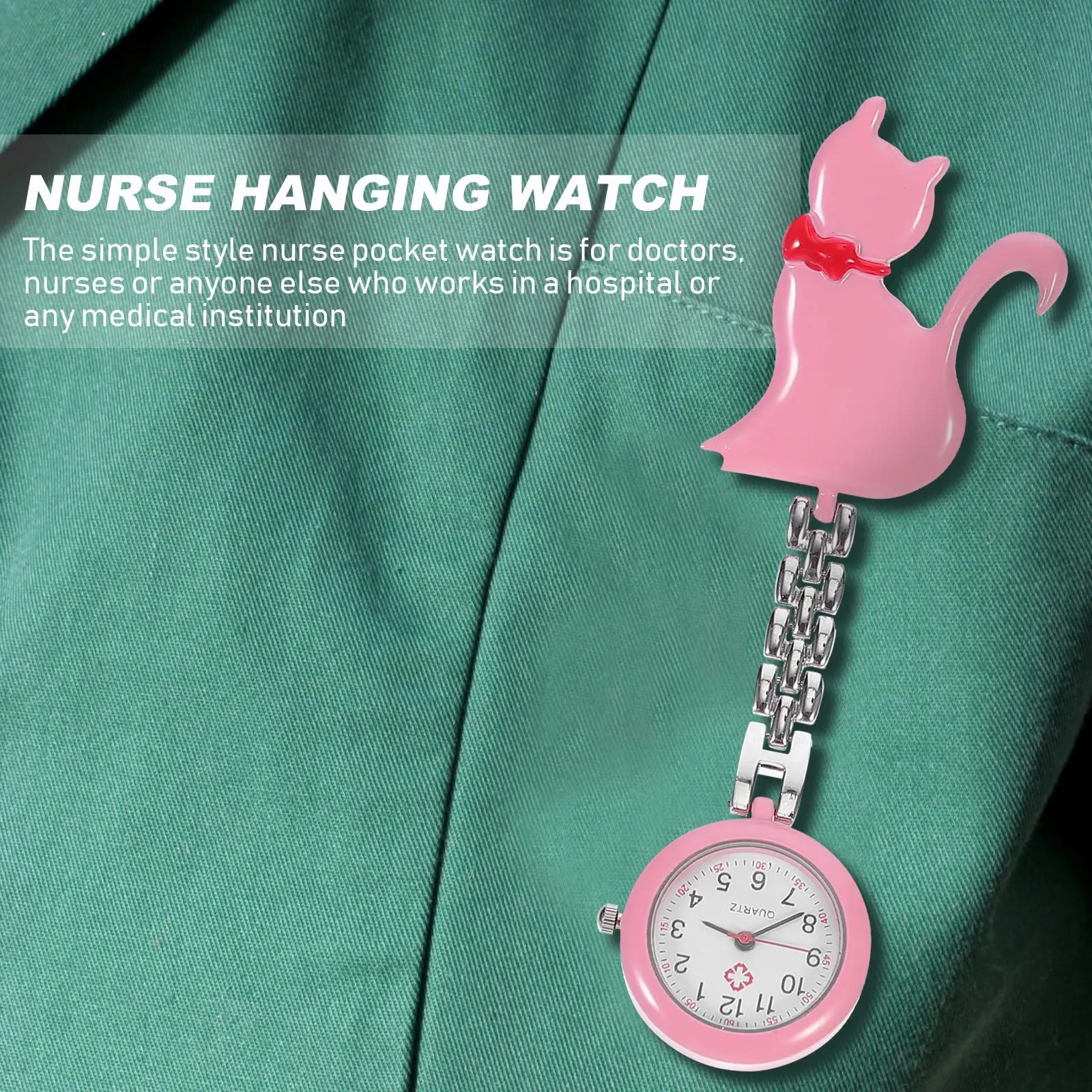 1 pc Kitten Quartz Pocket Lightweight Nurse Hanging Watch With Safety Clip Clip-On Portable Watch For Doctors Nurses