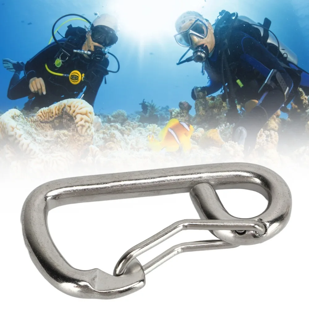 Reliable 80mm Spring Snap Hook 316 Stainless Steel Bent Scuba Diving Safety Carabiner Diving Carabiner Marine Use