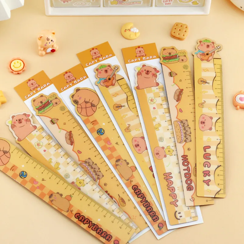 Cute Capybara Magnetic Ruler Primary School Stationery Reward Drawing Measurement Cartoon Supplies Small Gifts Straight Ruler