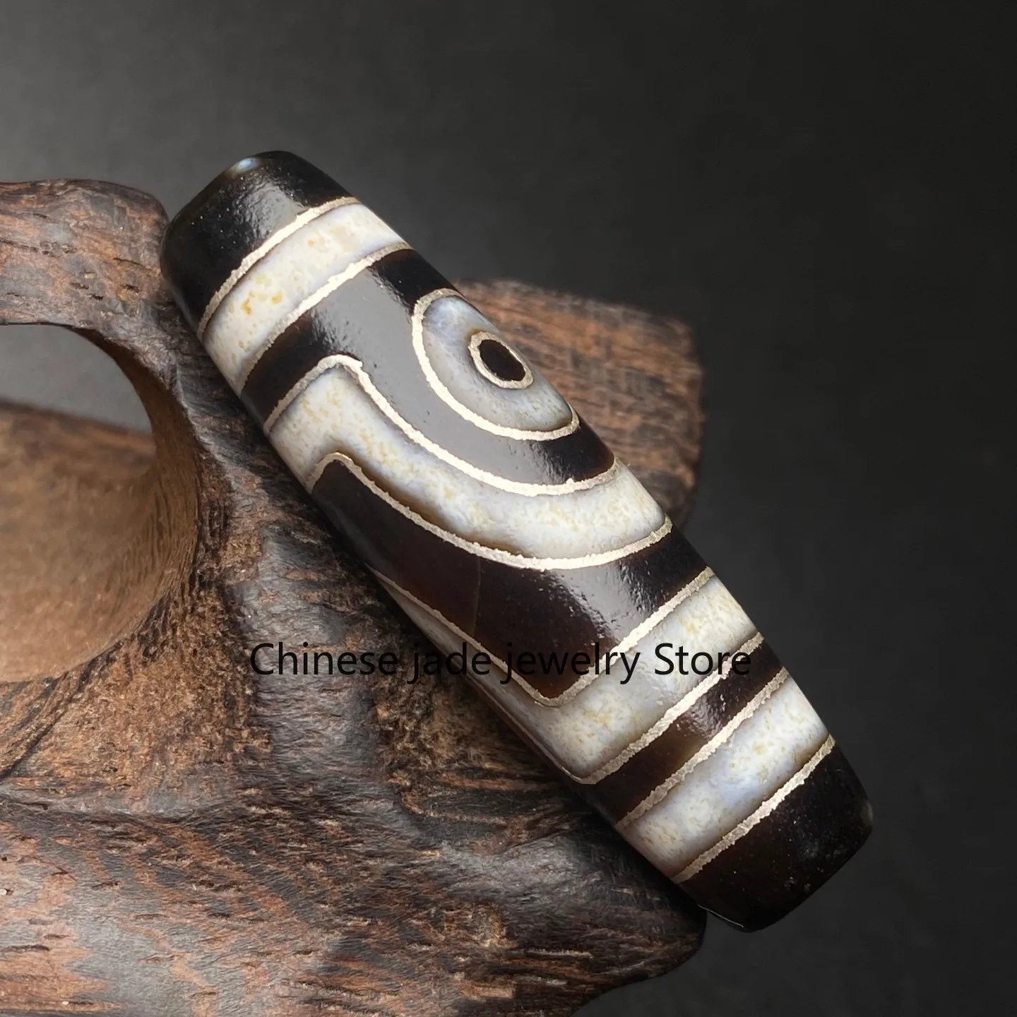 Tibetan Buddhism Agate Inlaid Silver Wire 2 Eyes Totem Dzi Bead Pendant Z3683